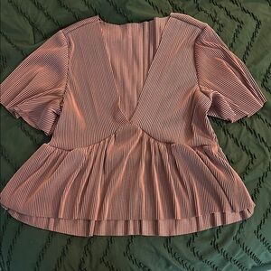 SHEIN Pink Pleated Peplum Short Sleeve Blouse